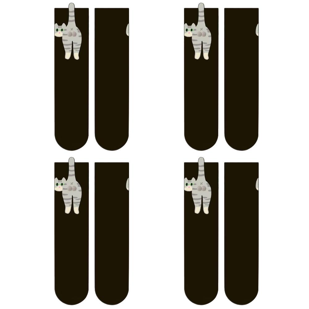 6-1Pairs Cartoon Cat Socks with Balls Comfortable Cat Socks with Fuzzy Balls Novelty Animal Crew Cotton Socks for Outdoor Sports