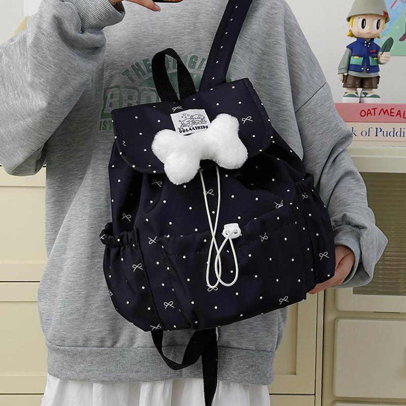 Schultasche Schleife Polka Dot Träger Rucksack Weiblich College-Stil College-Student Pendler Schultasche Nische Freizeit Reisen Kleiner Rucksack