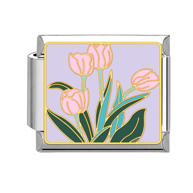 Fashion Flowers Devil Eyes Heart Butterfly Cherry Italian Charm Links Stainless Steel Fit 9mm Bracelet Zircon DIY Making Gifts