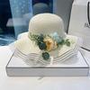 Straw Hat Women's Summer Sweet Big Eave Beach Hat Sun Hat Women's Summer Fashionable Flower Sun Hat Children