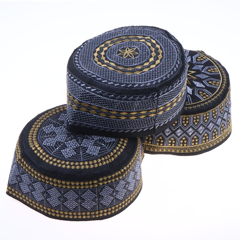 Muslim Prayer Kufi Cap With Exquisite Gold Embroidery And Soft Breathable Fabric Perfect For Eid Daily Prayer Religious