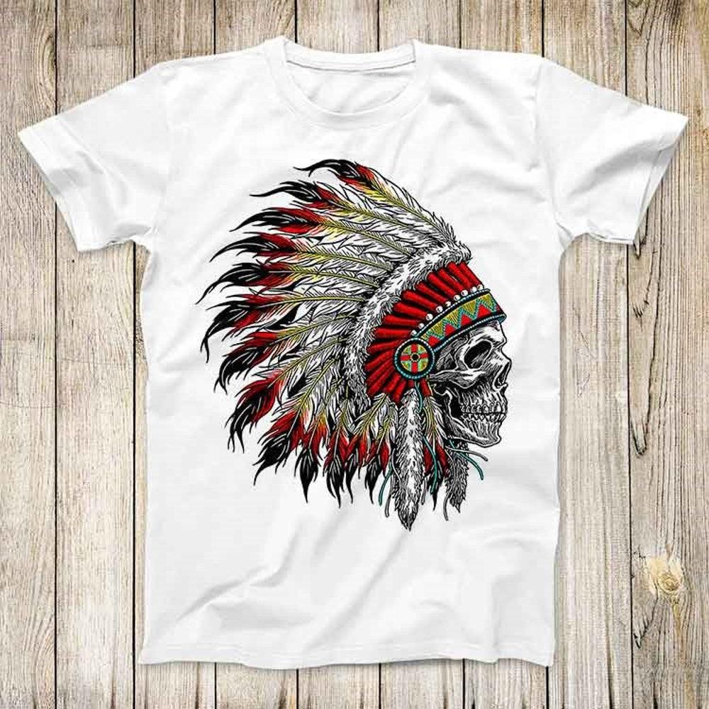 

230GSM 100% Cotton T-Shirt American Indian Skull Hipster Hippie Cool Punk Top Tee Best Cute Gift Mens Women Unisex T Shirt 3026 XS белый