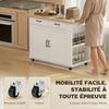 Isola Cucina con Stazione di Ricarica, Carrello da Cucina su Ruote con Piano di Lavoro Pieghevole, 2 Cassetti, Bianco