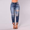 2024 Women's Cropped Jeans with Fashionable Holes and Irregular Pants