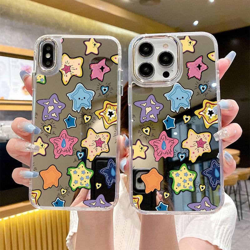 Niche Cute Colorful Cartoon Stars Apple 11 Makeup Mirror Mobile Phone Case iPhone11 Mirror Case