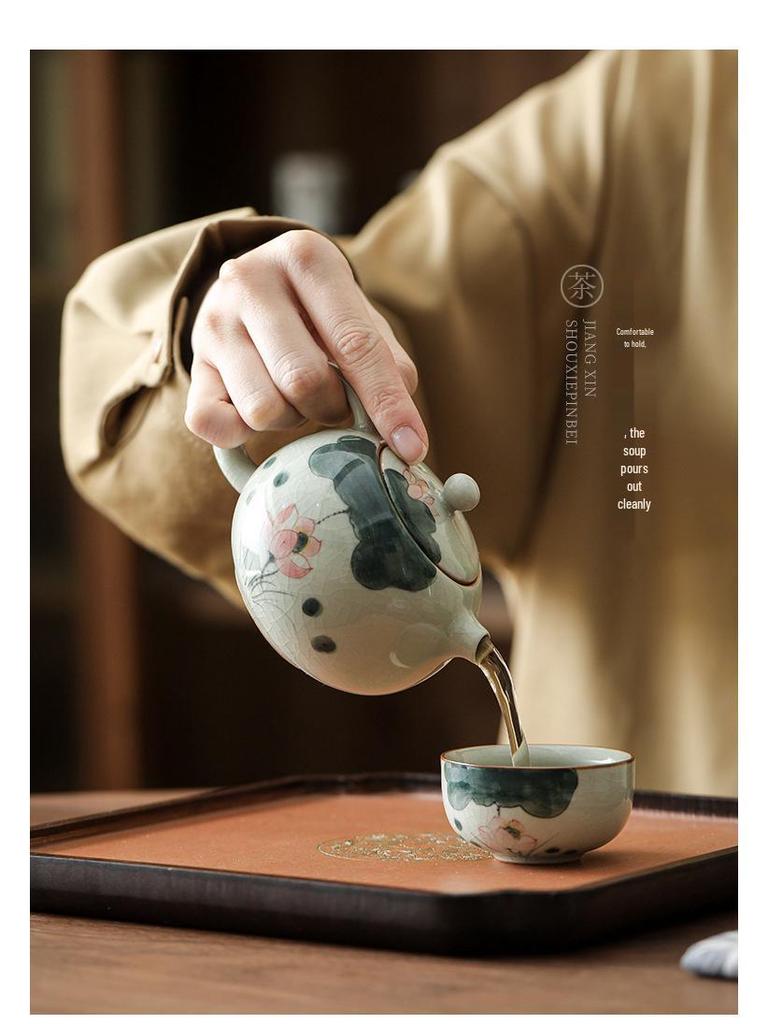 Hand-Painted Ge Kiln Ceramic Kung Fu Tea Set: Teapot & Two Cups Portable Set