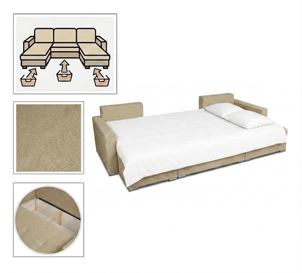 Großes Schlafsofa in U-Form Varius BIG mit Schlaffunktion, 3 Bettkästen, Bouclé-Struktur, Family Meble