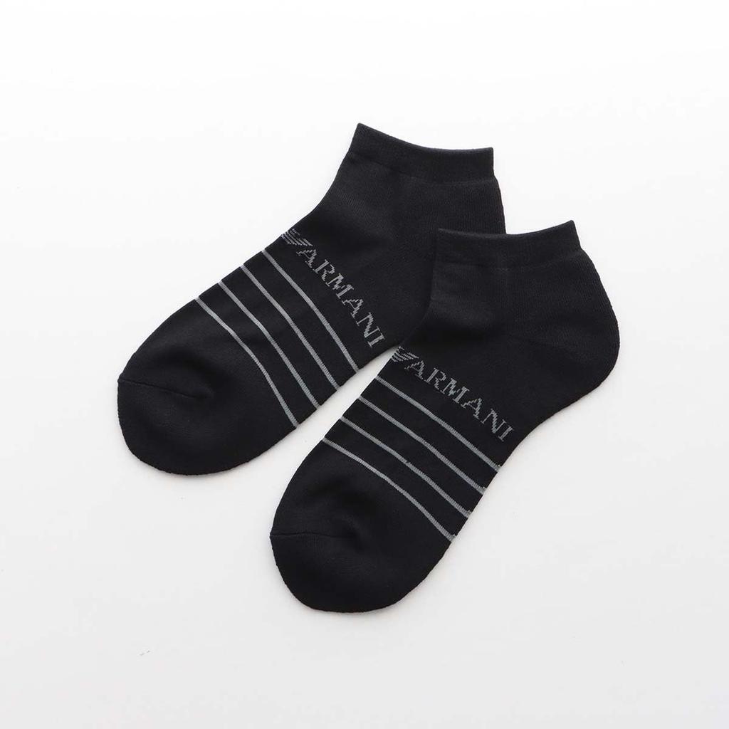 [Emporio Armani] 3-Pair Set Emporio Armani EA Logo Border Sneaker-Length Casual Socks with Terry Sole, Made in Japan, Men's Socks, Gift, 92342717 (JP,