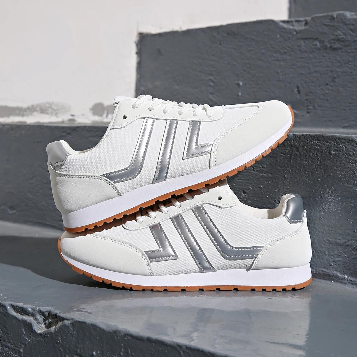 

Новые женские спортивные кроссовки серые кожаные кроссовки на толстой подошве серебристые женские повседневные теннисные туфли на плоской подошве Zapatillas Comodas 35