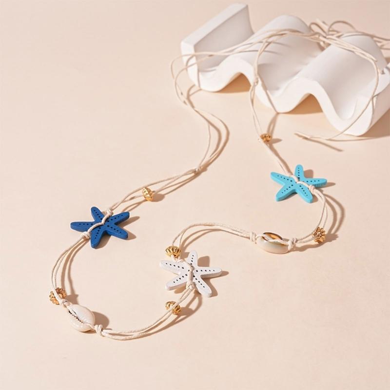 Doppelt tragbare Muscheln Seesterne Körperkette Halskette Mit Elastischer Schnur Choker Halskette Für Sommer Festival Mode