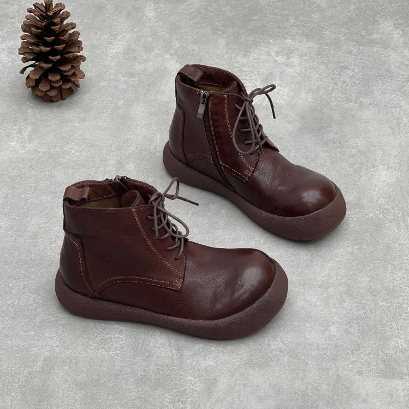 New Women's Boots, Retro Round-toe Lace-up Shoes, Women's Ankle Boots