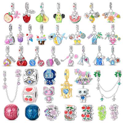 Copper Fruit Ice Cream Flower Travel Robot Beads Pendant Charms Fit Original Bracelet Charm Bead Necklace Diy Female Jewelry
