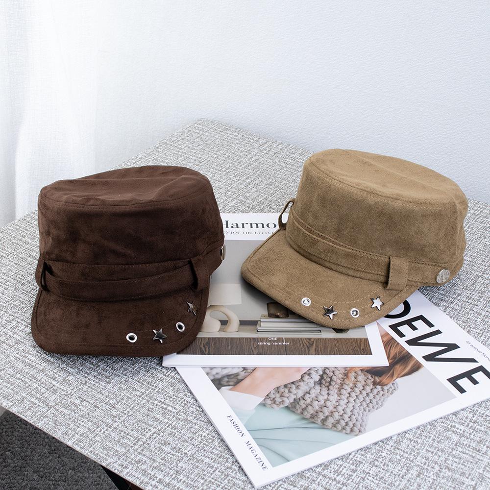 Hat Equestrian hat Women's autumn retro willow nails Newsboy hat Show face Small tooling Flat top hat Versatile coffee cap