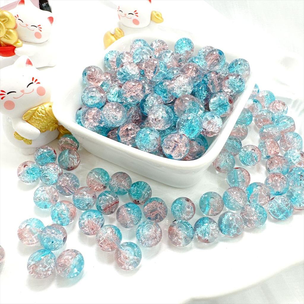 10mm Crackle Glass Round Beads, Loose Spacer Beads DIY Accessories for Bracelet Making 50pcs