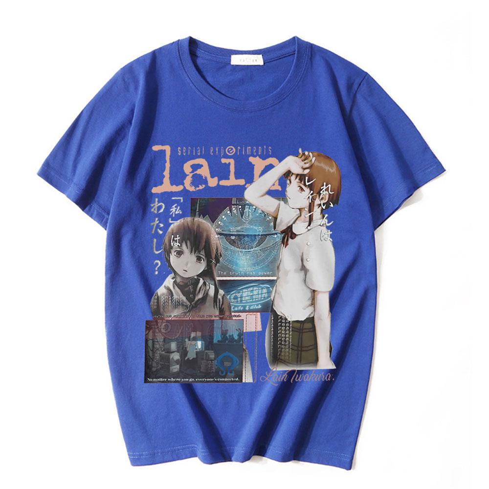 Manga TV Serial Experiments Lain T-Shirt Anime Girl Sci Fi Men's Women's Short Sleeve Oversized T-Shirts Streetwear