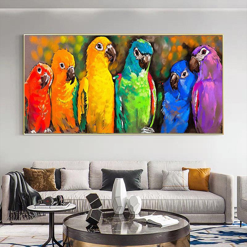 

Птица, животное, холст, картина, дерево, пейзаж, постеры и принты, красочные настенные панно с попугаями для гостиной, домашний декор, без рамки 30x60cm No Frame