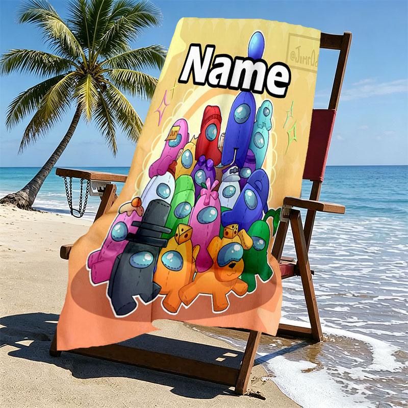 Custom Name Personalized Among Us Print Beach Towel, for Trip Camping Beach Party Home Decor, Birthday Gift for Family & Friends