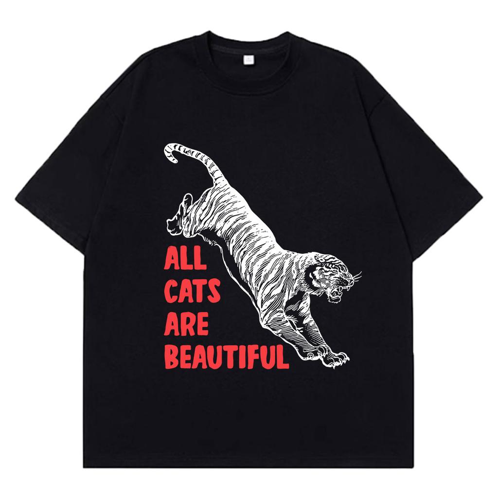 fashion Cat funny meme tshirt Unisex Unisex vintage tshirts Summer shortsleeved loose casual cotton oversized Tshirts Streetwear