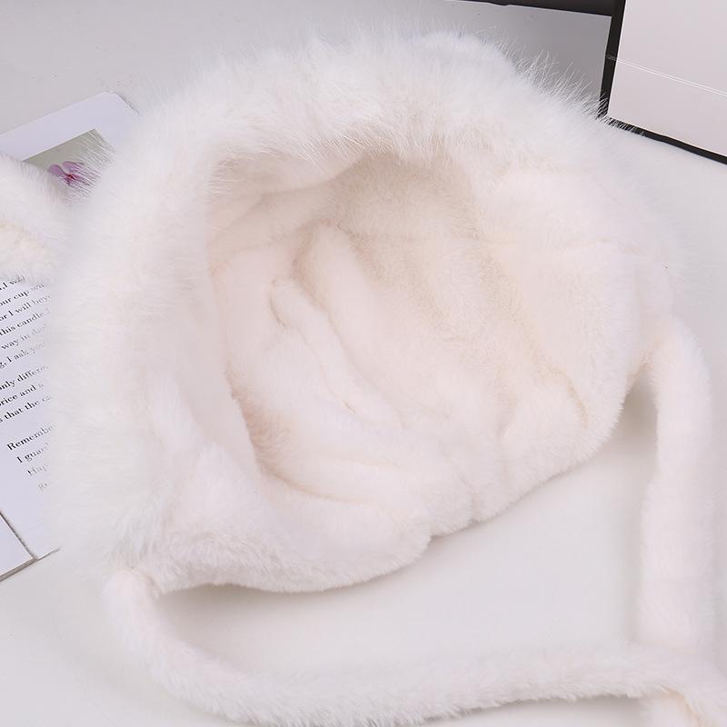 Winter cute furry rabbit ears plush hat women's ear protectors plush thickened thermal ear protectors