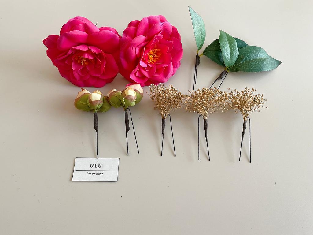 Pink camellia and breath hair ornament for Japanese perfect for and bridal baby's clothing, coming-of-age ceremonies, graduations, weddings, furisode,