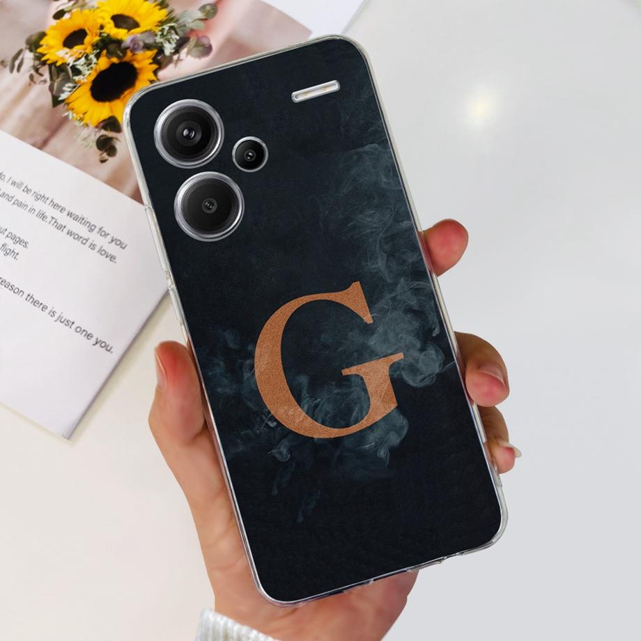 For Xiaomi Redmi Note 13 Pro Plus Case Soft Clear Bumper With Flower Letter Painting Capa For Redmi Note 13 4G 13 Pro 4G 5G Case