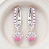 Original 925 Silver Zircon Pink Paw Print Earrings Heart Flower Leaf Design Women Party Jewelry Gift Ear Loops
