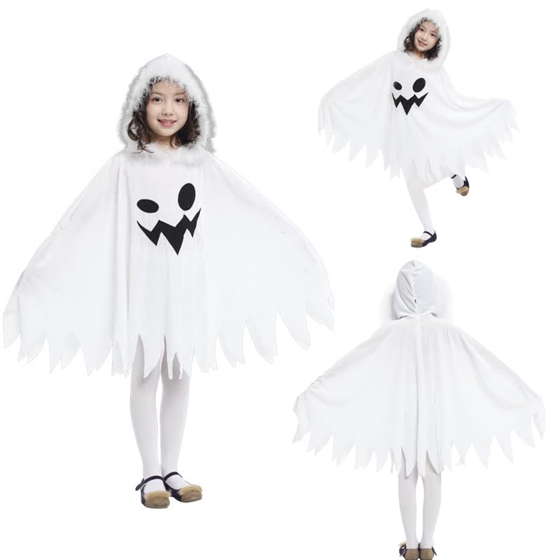 Youngfull Ghost Cloak for Kids, Halloween Cosplay, Cute Poncho, Easy To Wear, Horror Costume for Boys and Girls, Witch, Grim Reaper, Devil, Bat,