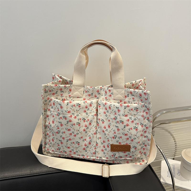 Canvas Tote Bag for Women, Korean Style Spacious Shoulder Handbag, Minimalist Commute Crossbody Purse