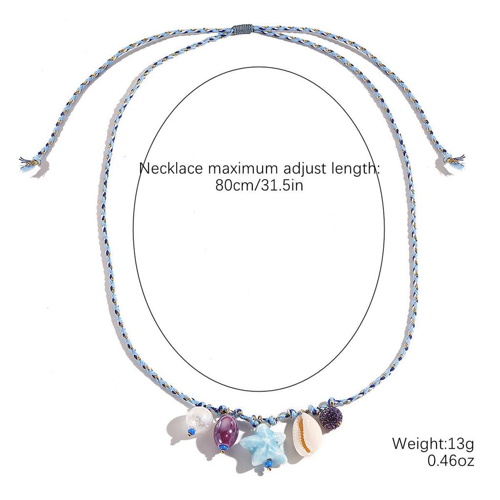 Summer Ocean-Style Starfish Necklace with Colorful Rope and Ceramic Pendant