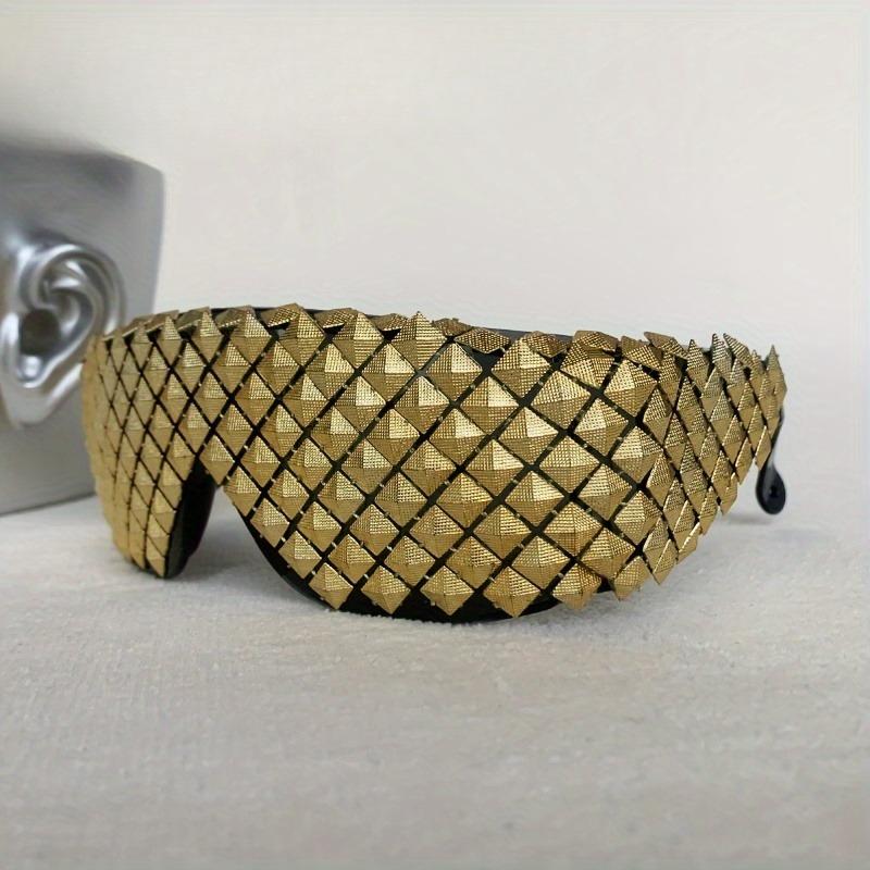 Futuristic Pyramid Steampunk Gold Silver Sunglasses Novelty Sun Glasses Men Woman Party Goggles Gothic One Piece