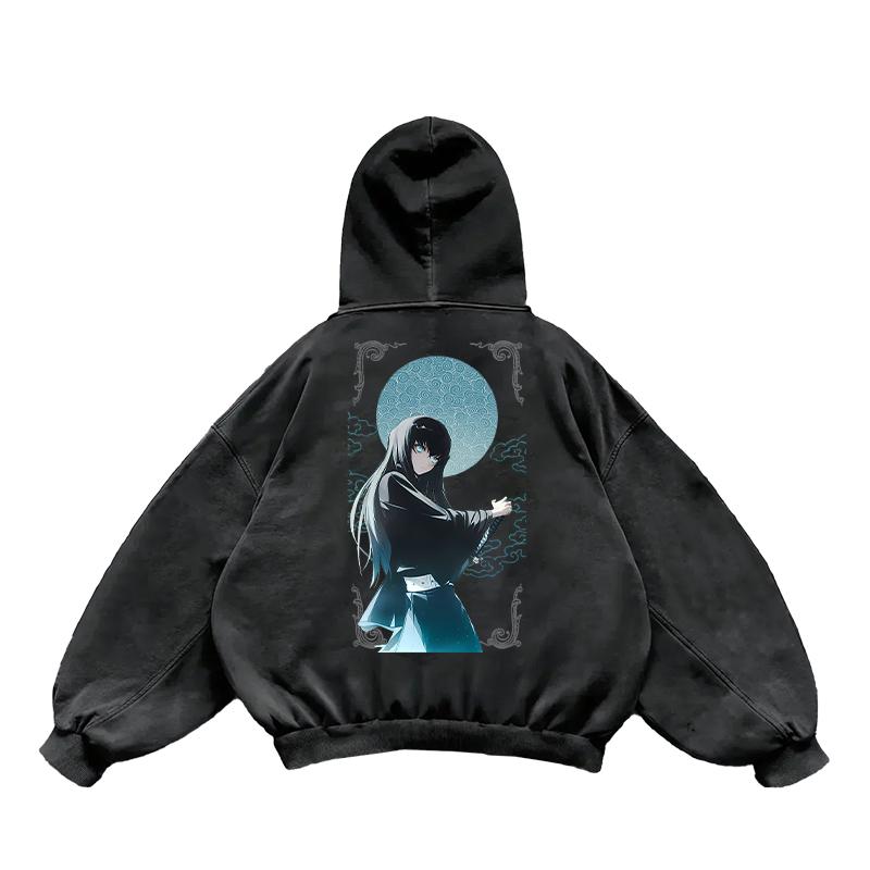 Tokitou Muichirou Print Hooded Anime Demon Slayer Streetwear Men Women Washed Cotton Hoodies Loose Pullover Harajuku Sweatshirt