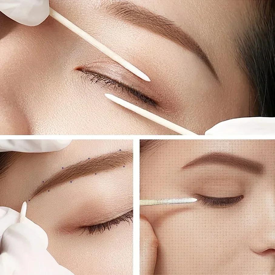 100 Stück 7cm Microblading Wattestäbchen Spitze, Holzstäbchen Applikator, Tattoo P, Make-up Kosmetik Applikator Stäbchen Nägel