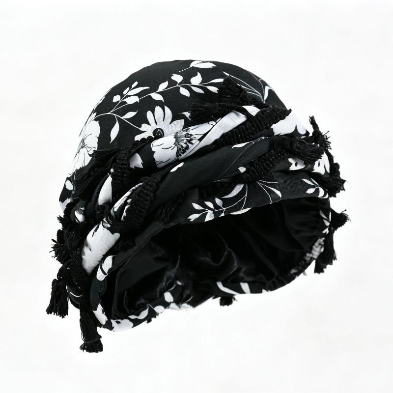 fringed headscarf hat, solid color cashew print twist tail hat, hip hop twist braided hat