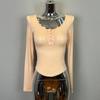 Korean Dongdaemun Sexy Sheer U-Neck Bust-Enhancing Tight-Fit T-Shirt Top