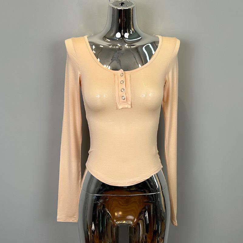 Korean Dongdaemun Sexy Sheer U-Neck Bust-Enhancing Tight-Fit T-Shirt Top One Size бежевый