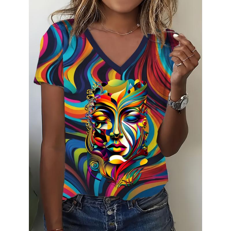 European and American Foreign Trade New 2025 New Trendy Casual Versatile High-quality Comfortable Breathable Short-sleeved V-neck T-shirt