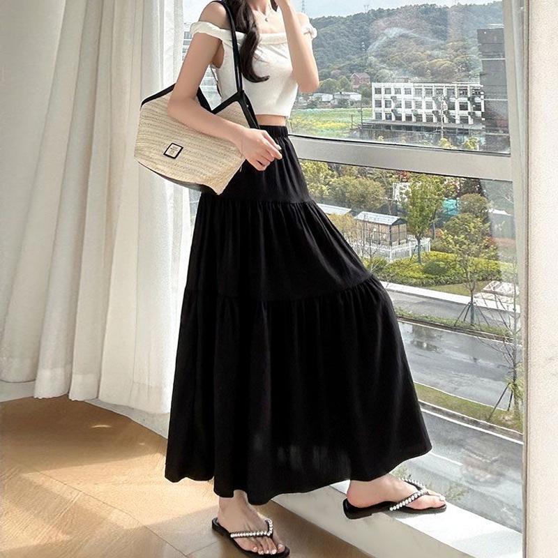 Kawaii White Long Skirt Women Japanese Korean Lolita Cute Patchwork High Waist Loose A-line Midi Skirts Casual Soft Girls