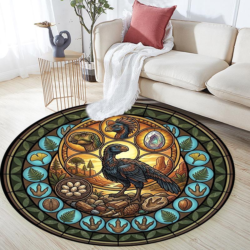 Prehistoric Glass Round Area Rug Under Office Chairs Bedroom Living Room Home Decor