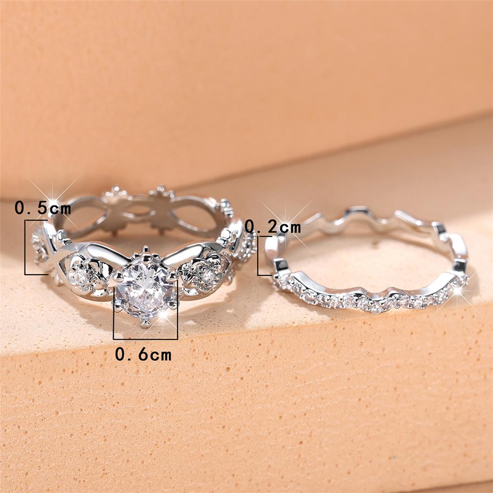 Crystal Female White Zircon Flower Ring Set Fashion Vintage Silver Color Bridal Wedding Engagement For Women