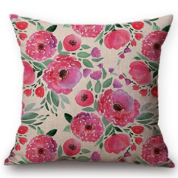 Flower Pattern Cotton Linen Cushion Cover Vintage Watercolor Flowers Decorative Pillowcase Waist Throw Pillow Cover Cojines