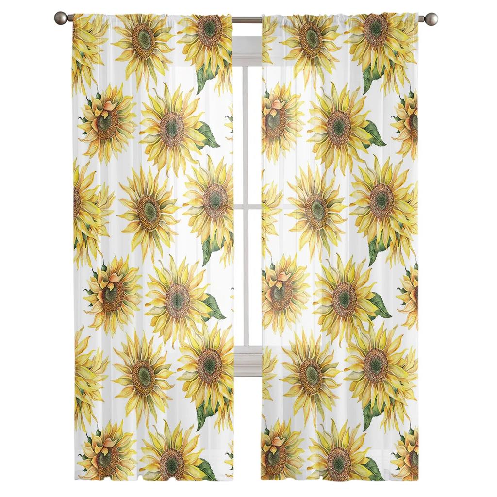 Modern Sunflower Tulle Curtains Living Room Kitchen Bedroom Cafe Hotel Home Decor Curtain With Sheer Polyester Perfect For