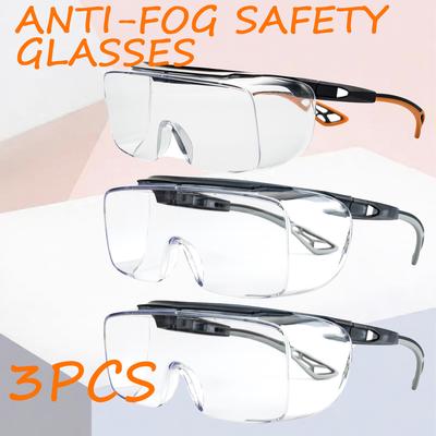 3pcs Anti-fog Safety Glasses Transparent Lens Blue Light Blocking Unisex Protective Glasses
