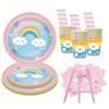 Rainbow Cloud Sun Happy Girls Princess Birthday Party Decor Set with Pink Plates Napkins Disposable Tableware for 10 Guests