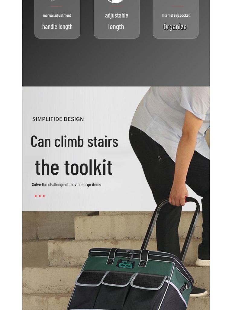 Telescopic Tool Bag: Durable, Wear-Resistant Canvas with Wheels, Large Capacity for Electricians