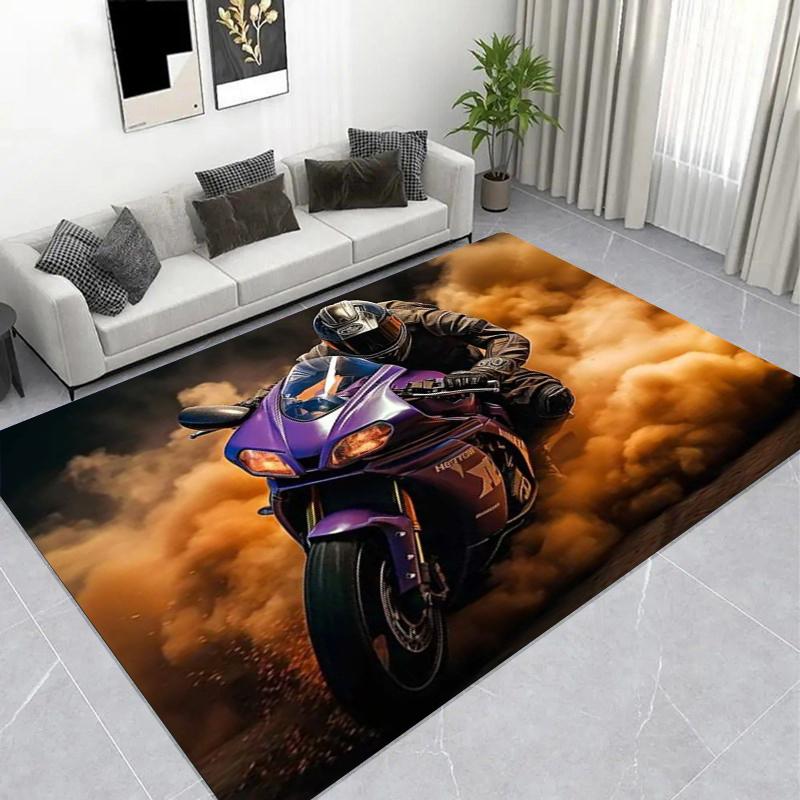 Vintage Motorcycle Oil Painting Printed Area Rug, Non-Slip Living Room Floor Mat 40x60cm( 15x23in )