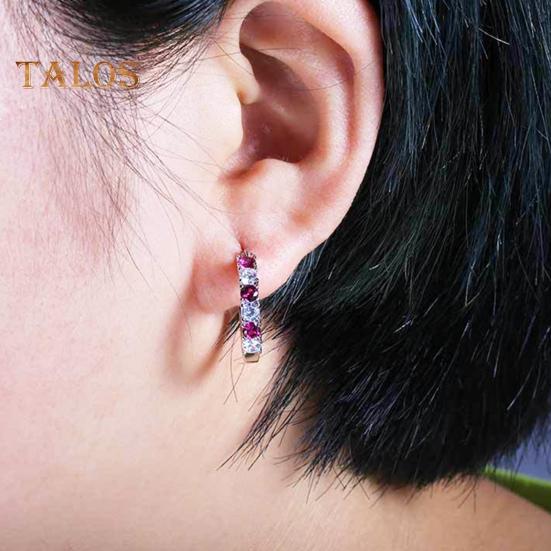 1 Pair Women Huggie Earrings Blue Cubic Zirconia Small Hoop Earrings Party Prom Clipping-on Earrings Copper Round Earrings