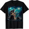 Bigfoot Playing Guitar Shirt Alien UFO Sasquatch Music Retro Graphic Tee Gift