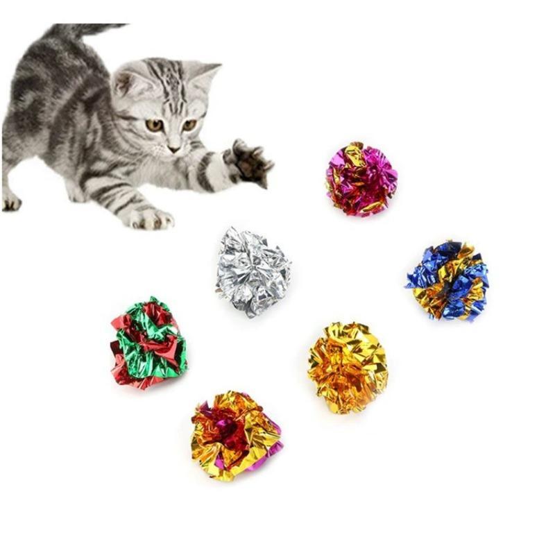 6PcsMylar Crinkle Folie Bälle Katze Kätzchen Sound Spielen Spielzeug Knistern Papier Rascheln