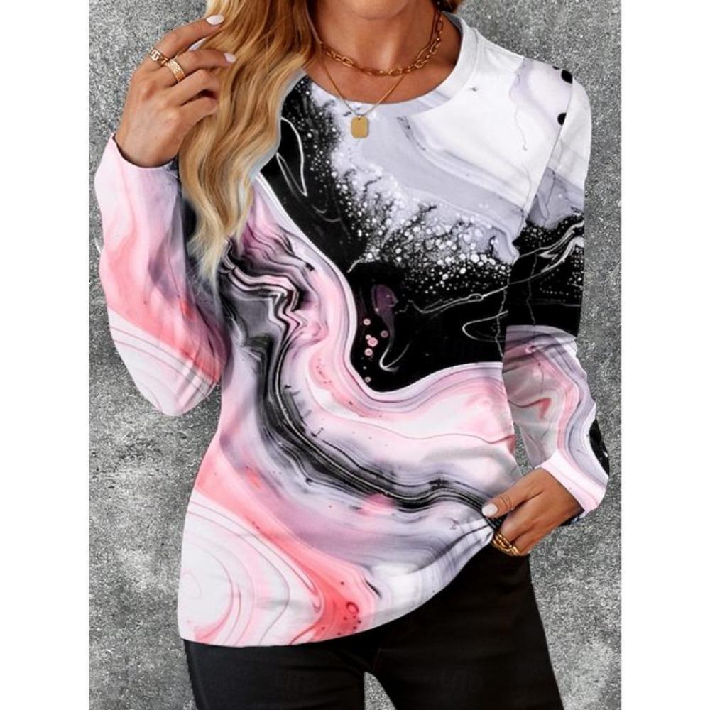 Pullover mit Farbverlauf-Streifenmuster Herbst und Winter Lässiges Langarm-Rundhals-Sweatshirt Kariert Damenbekleidung