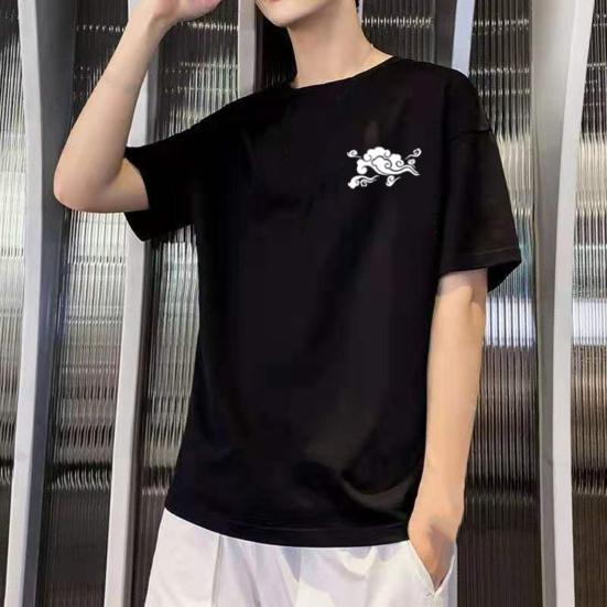 Men T-shirt O Neck Loose Short Sleeve Soft Solid Color Plus Size Print Mid